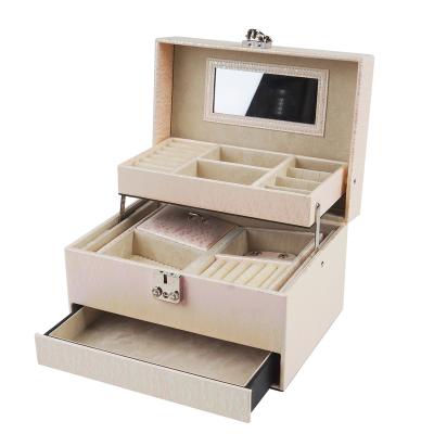 China Portable Auto-Opening Leather Jewelry Box With Drawer Jewelry Organizer Leather Jewelry Box With Lock Travel Jewelry Organizer Case for sale