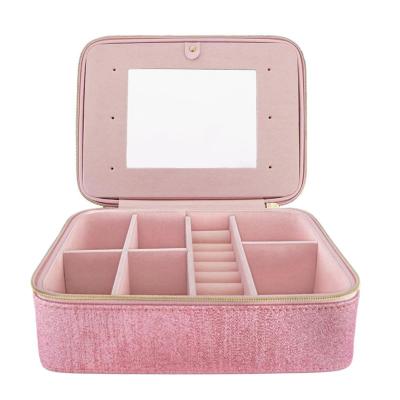 China Large Mirrored Bling Leather Jewelery Box Glitter Jewelery Box Display Storage Box Jewelry Organizer Large for sale