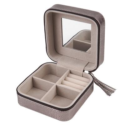 China Home Decoration Handmade Craft Leather Box For Jewelry Case Small Travel Jewelry Organizer Custom Case For Luxury Jewelry Mirror Box for sale