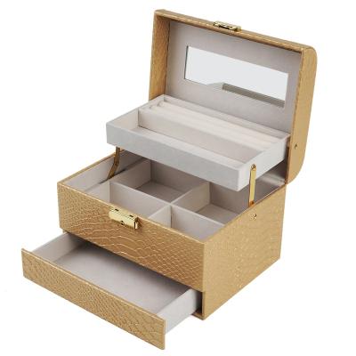 China Roomy Custom Travel 3 Layers PU Leather Jewelry Storage Box With Drawer for sale