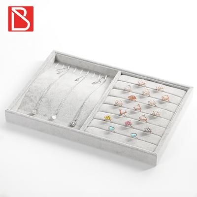 China Eco - Friendly / Handmade Stackable Ice Velvet Jewelry Display Case Necklace Organizer Tray for sale