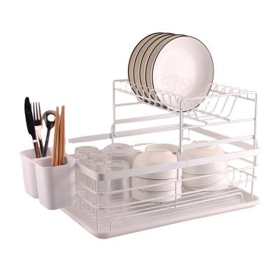 China Fengyue Viable Popular Kitchen Accessories Sink Kitchen Dish Rack One Layer Dish Drainer With Plastic Tray And Utensil Holder for sale