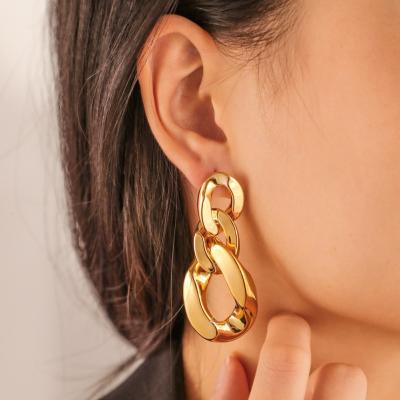 China TRENDY Korea Cuba Gold Bright Color Exaggerated Drop Chain Earring Earrings Vintage Punk Retro Jewelry for sale