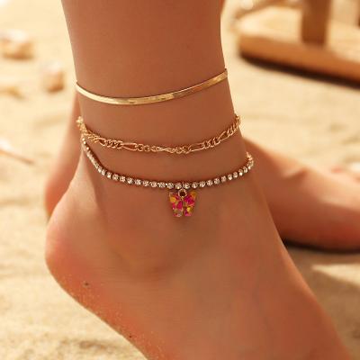 China TRENDY Fashion Butterfly Anklet Set For Women DIY Gold Anklets Bohemian Jewelry 2020 Foot Beach Chain Anklet Bracelet for sale