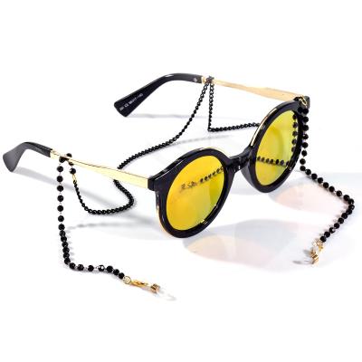 China Acrylic Metal Glass Sunglasses Crystal Glasses Neck Strap Chain Crystal Black Beads Eyeglasses Necklace Fashion Fashoin Masking Rope LAN for sale