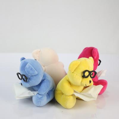 China Plush Toy Teddy Bear Wearing Black Glasses /Luck Soft Colorful Plush Toy Bear With Glasss/Stuffed Toy Sitting Bear 14cm high for sale