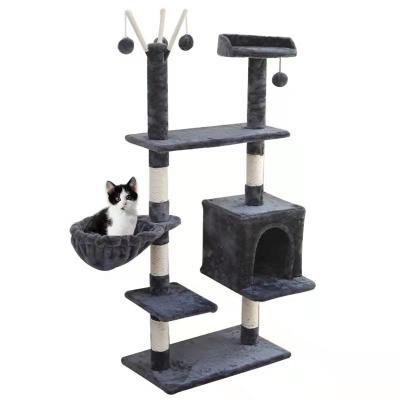 China Sustainable Wooden Large Scratch Tower Diy Luxury Climbing Cat Tree Fashion Scratching Ceiling Post Cat Tree for sale