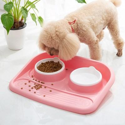 China Eco - Friendly Non Slip Mess Proof Double Dog Bowl No Spill Plastic Pet Bowl For Cat And Dog for sale