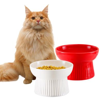 China Stored Tilted Elevated Cat Food and Water Bowls Set, Porcelain Stress Free Pet Feeder Bowl Dish For Cats And Small Dogs for sale