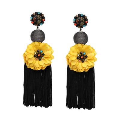 China BOHEMIA Women Fashion Vintage Jewelry Bohemian Statement Big Flower Long Floral Tassel Earrings for sale