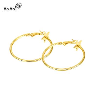 China Wholesale Fashion Hoop Earrings 18K Gold Stainless Steel Five-pointed Star Stud Earrings for sale