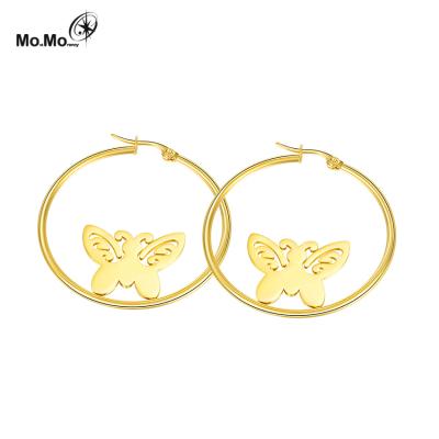 China FASHIONABLE Korean Style Round Earrings 18K Gold Stainless Steel Big Butterfly Earrings for sale