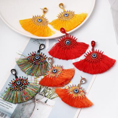 China BOHEMIA Women Vintage Bohemian Drop Dangle Jewelry Eviling Eyes Fan Tassel Earrings for sale