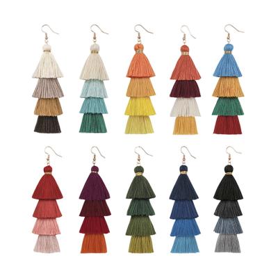 China Bohemia Women Jewelry Big Long Handmade Drop Fringe Silk Tassel Earrings Set for sale