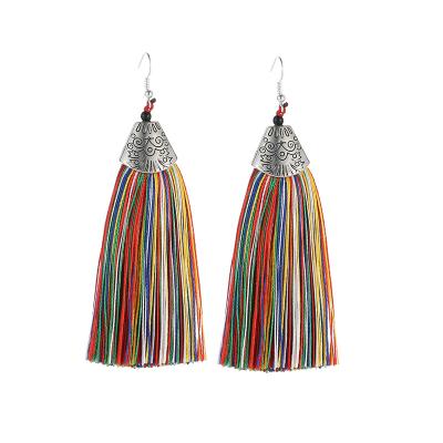 China BOHEMIA Women Jewelry Handmade Bohemian Vintage Cotton Tassel Drop Earrings Retro for sale