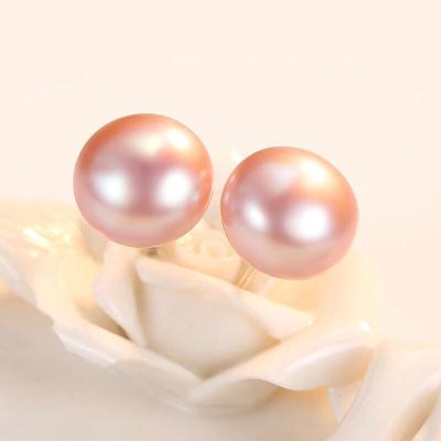 China TRENDY Bridal 925 Sterling Silver Mother of Pearl Round Shape White Freshwater Pearl Stud Earrings for sale