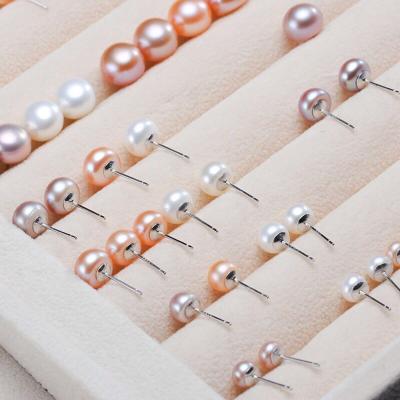 China Genuine Freshwater Real Shell Pearl Stud Earrings Custom Size 925 Culture Set CLASSICS for sale