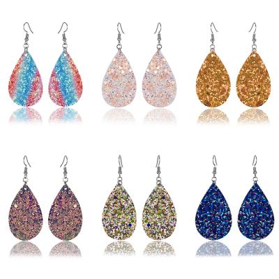 China 2020 Light Luxury BOHEMIA OEM Glitter Sequin Cork Faux Teardrop Leather Earrings For Women for sale