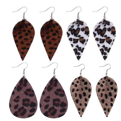 China BOHEMIA Nickel Free Faux Leopard Printed Circle Teardrop Geometric Leaf Dangle Leather Earrings For Women for sale