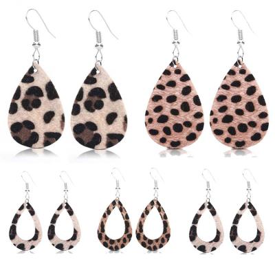 China BOHEMIA Handmade Cheetah Print Leopard Hollow Circle Teardrop Animal Leather Earrings for sale