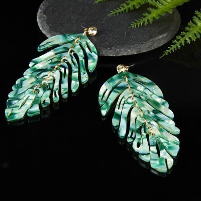 China BOHEMIA Summer Style Hawaiian Tropical Tortoiseshell Resin Large Acrylic Leaf Earrings for sale