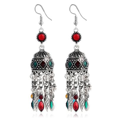 China Ethnic Indian Afghani Oxidized Traditional Jewelry Bollywood Gold Silver Big Jhumka Beaded Earrings for sale