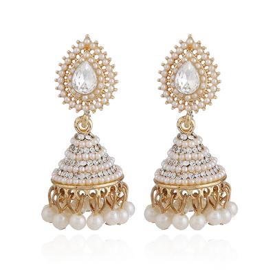 China Bali Jhumka Jhumki Bollywood Ethnic Style Kundan And Polki Drop Vintage Dangle Earrings for sale