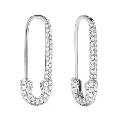 China CLASSIC Women Gold Plated 925 Sterling Silver Cubic Zirconia Safety Pin Hoop Earrings for sale