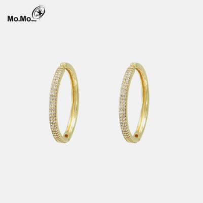 China FASHIONABLE C Shaped Cubic Zirconia High Fashion 14K Gold Plated 15mm Hoop Earrings Niche Design Earrings For Women for sale