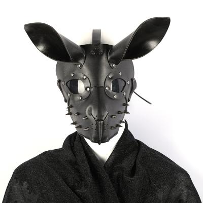 China High Bunny Girl Halloween Full Face 20cm Wide*22cm Party Fashionable Punk Black PU Mask Horror for sale