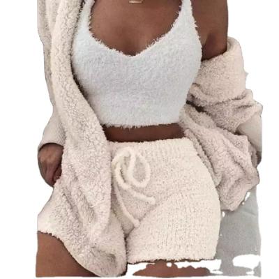 China 2023 New Arrival QUICK DRY Ladies Clothes Fleece Underwear Casual Fluffy 3 Piece Pajama Set Winter Comfort Pajamas Set for sale