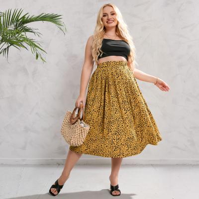 China Yiyuan 2022 Viable Midi Length Pleated Leopard Print A-line Pleated Plus Size Women's Skirts for sale