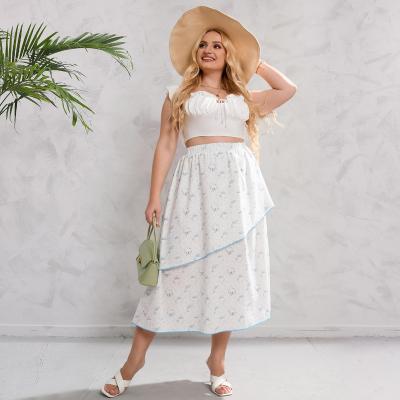 China Yiyuan Viable 2022 Layered Floral Printing Waist Line Length A Line Elastic Midi Loose Plus Elegant Women's Skirts for sale