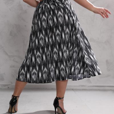 China Yiyuan 2022 New Breathable Print Black Elegant Casual Summer Plus Size Women's Elastic Waist Dress Skirts XL 2XL 3XL 4XL 5XL 6XL 7XL for sale