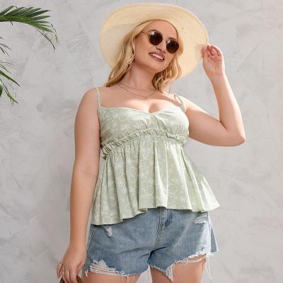 China Yiyuan Viable 2022 Summer Printed Backless Straps High Elastic Waist Ruffles Sexy Casual Women Plus Size Tank Tops And Vests for sale