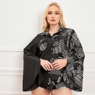 China Yiyuan QUICK DRY 2022 Summer Long Sleeve Chiffon Plus Size Women's Casual Black Shirt XL 2XL 3XL 4XL 5XL 6XL 7XL for sale