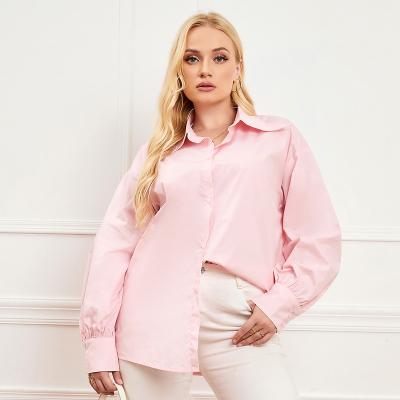 China New Design Yiyuan 2022 Summer Pink QUICK DRY Solid Color Long Sleeve Women's Blouses Plus Size XL 2xl 3xl 4xl 5xl 6xl 7xl for sale