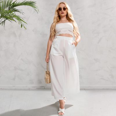 China Yiyuan Viable Women's Casual Streetwear 2022 High Waist Pants Solid White Fashion Wide Leg Plus Size Women's Pants And Trousers for sale