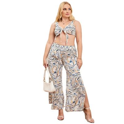 China Yiyuan Breathable 2022 Summer Print Halter Bra Pants Two Piece Set Sexy Beachwear Sets Women's Plus Size XL 2xl 3xl 4xl 5xl 6xl 7xl for sale