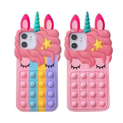 China Amazon Phone Case Unicorn Pro Max Creative Silicone Soft Rainbow Noise Toy Unicorn Fidget Phone Case For Iphone 6-13 Suitable Hot Shockproof for sale