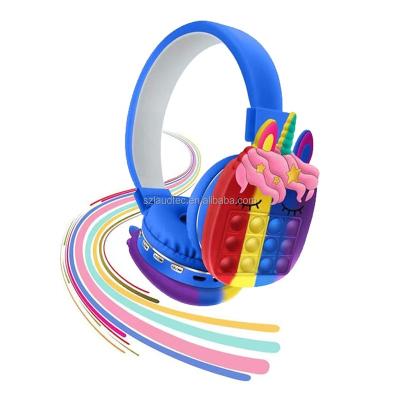 China Unicorn Shape Silicone Fidget Relieve Headband Stress Toys Push It Bubble Anti-stress Toys Wireless Headphones for sale