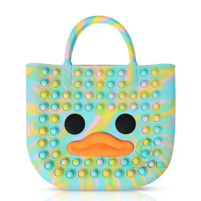 China Wholesale 2021 new fashion fashion silicone fidgety person bag noise bubble sensory duck children's toy handbag for sale