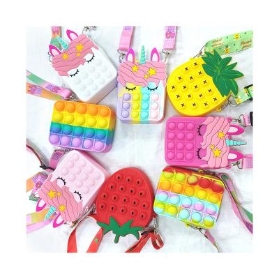 China Hot Selling New High Quality Unicorn Bubble Fingertip Messenger Bag Mini Bag Kids Cute Key Coin Purse for sale