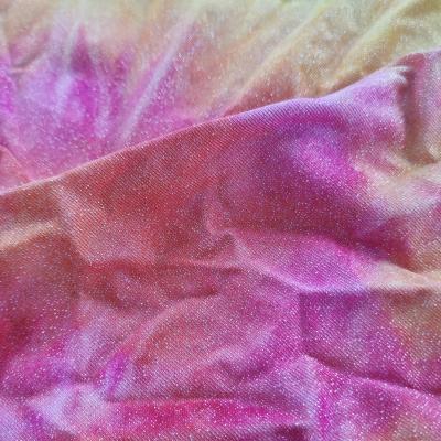 China New Design Hot Popular Anti Pill Tie Dye Polyester Tie Dye Jersey Fabric Elastic Shine With Lurex for sale