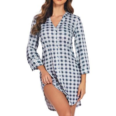 China QUICK DRY Women's Nightgown Striped Sleepwear 3/4 Sleeves Soft Nightgowns Button Sleep Dress for sale