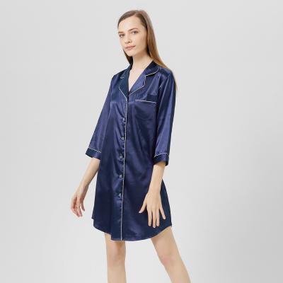 China Breathable Women Nightgown Button Down Sleepshirt Satin Bottom 3/4 Sleeve Nightgown Friend Notch Collar Sleepwear for sale