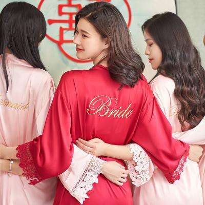 China Thermal Women's Long Robes Bride Bridesmaid Party Satin Long Robes Sheer Short Silky Sleepwear for sale