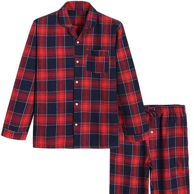 China Breathable Cotton Pajama Set Plaid Woven Sleepwear for sale