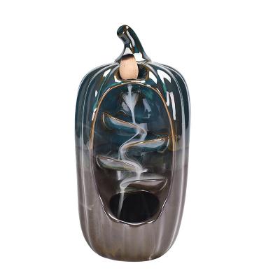 China All natural & Magnificent Pumpkin Shaped Handmade Ceramic Incense Holder Indoor Performing Waterfall Backflow Censer Censer for sale