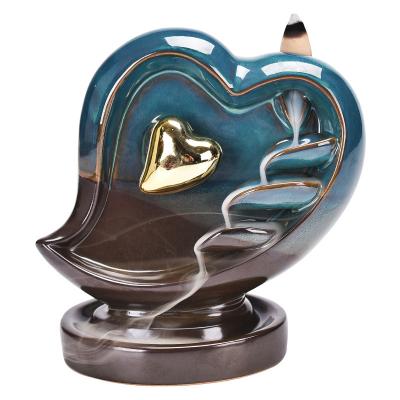 China Backflow Chinese Heart-shaped Censer Incense Buddhism Incense Ceremony Decoration Ornamental Incense Holder for sale